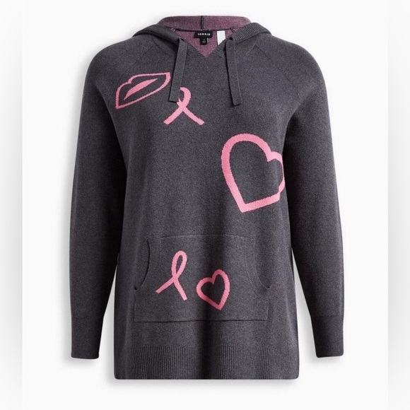 Torrid | Breast Cancer Awareness Raglan Hoodie Sweater Plus 2 - Picture 1 of 5
